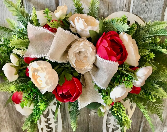 Angel Wings Metal Wings Memorial Cemetery Funeral Arrangement Red Roses ...