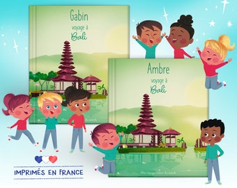 Children's book Travel to Bali hard cover and pages personalized with their first name