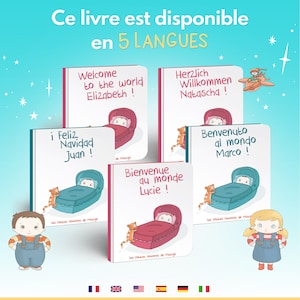 Livre enfant Bienvenue au Monde couverture et pages rigides personnalisées à son prénom image 1