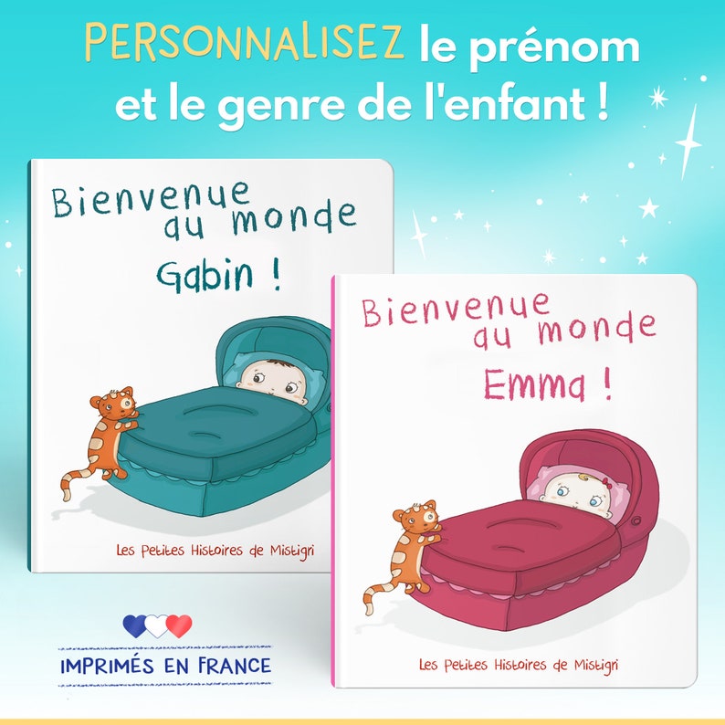 Livre enfant Bienvenue au Monde couverture et pages rigides personnalisées à son prénom image 2