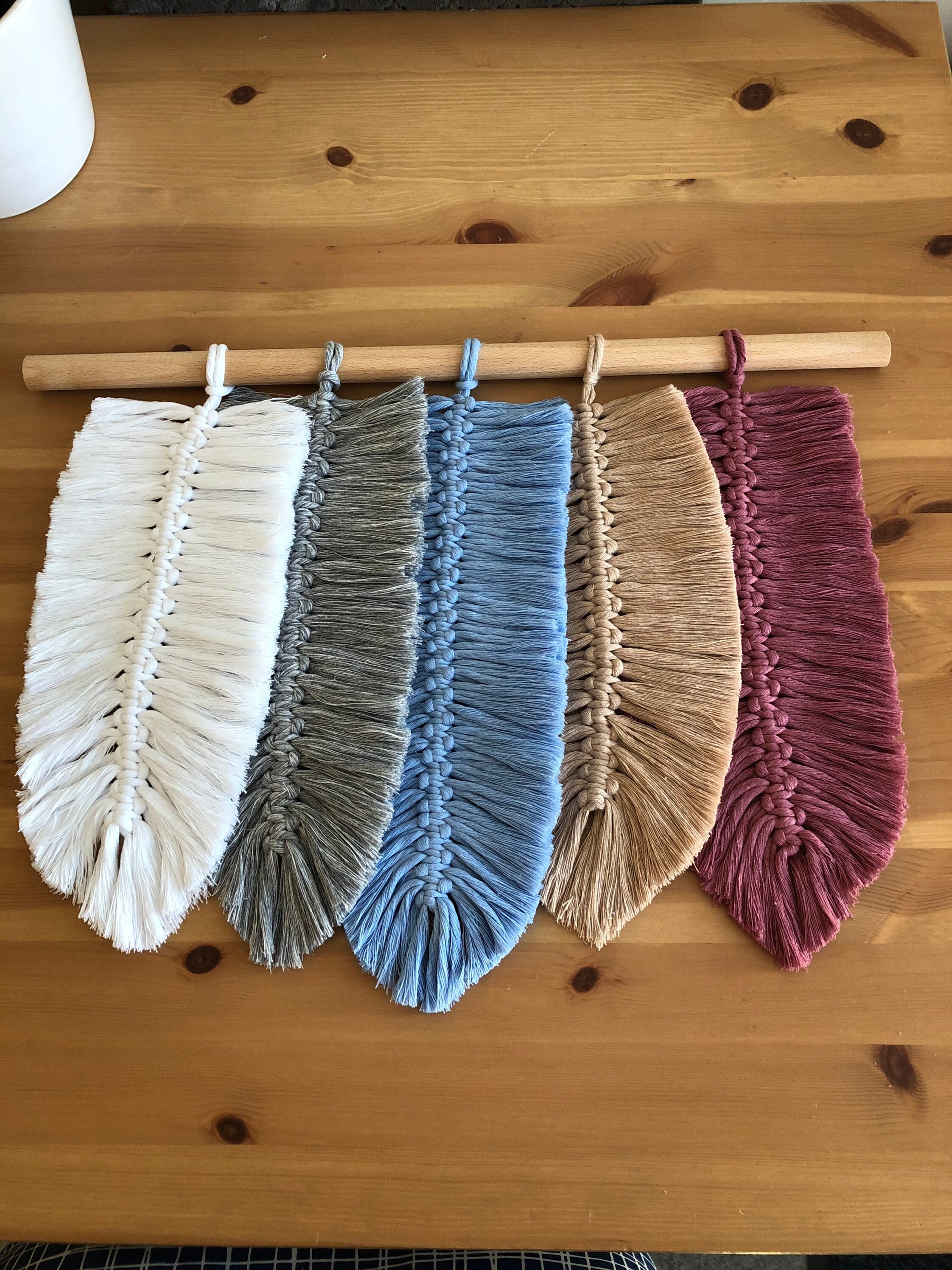 Colourful Wall hanging macrame feathers wall decor set of Etsy