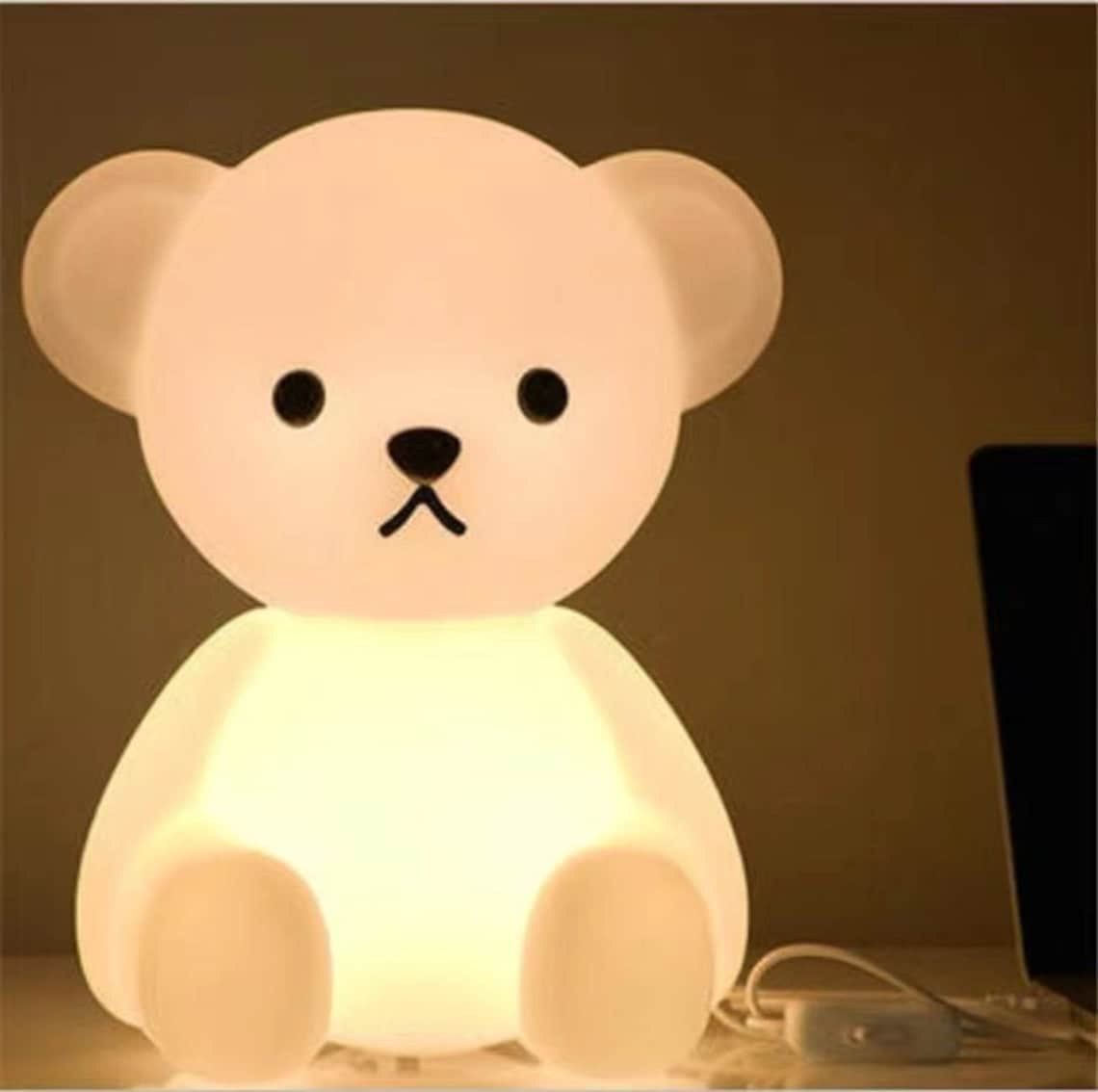 White teddy bear night light nightstand night lamp home | Etsy