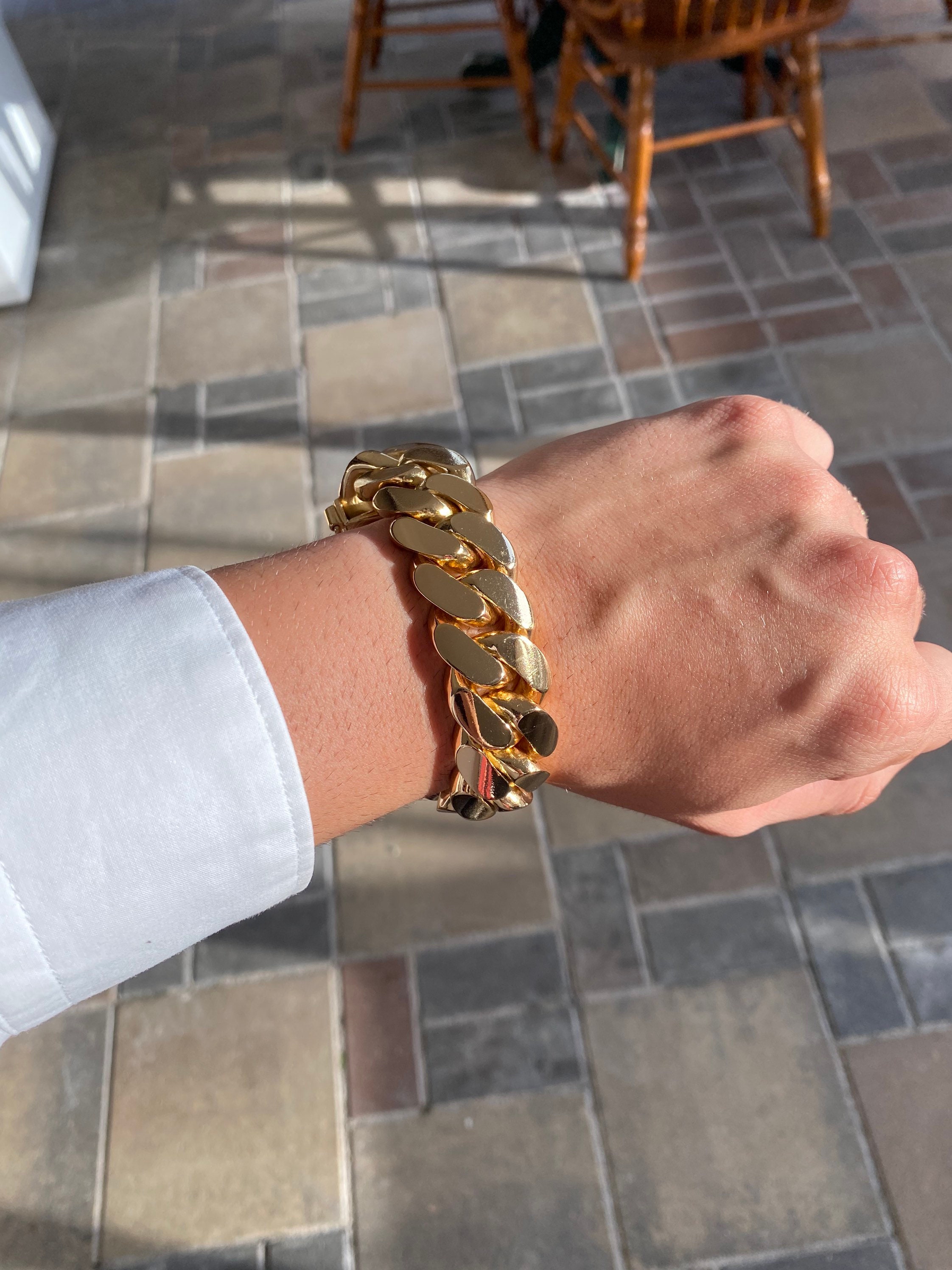 22MM Cuban link bracelet 14kt gold over 999 silver