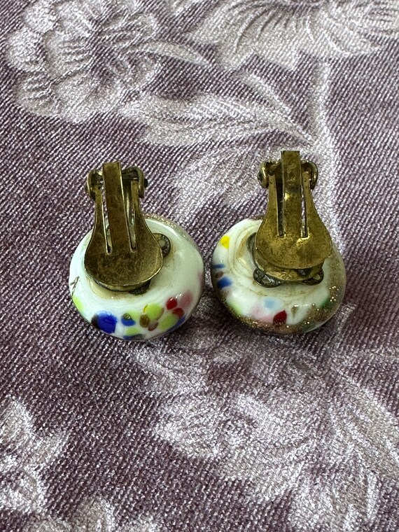 Boucles D’oreilles Vintage Clips Verre Millefiori Spirale Soleil - Ancien, Bon état D’usage