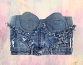 Upcycled Denim Bustier, Custom Made Denim Corset, Reworked Y2K Jeans Crop Top