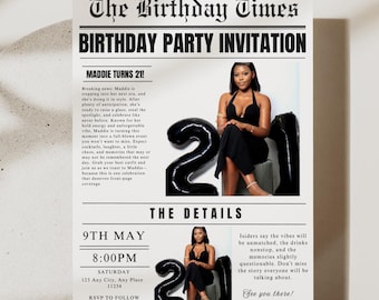 Newspaper Birthday Invitation Template, Editable Canva Birthday Invite, News Headline Party Invite, Custom Photo Birthday Invite