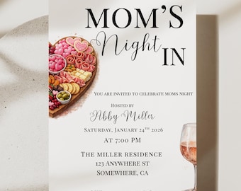 Mom’s Night In Invitation Template, Editable Canva Invite, Girls Night, Wine & Charcuterie Party, Cozy Night Invite, Digital Download
