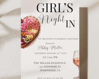 Girls Night In Invitation Template | Editable Canva Girls Night Party Invite | Wine Night Charcuterie Night Invitation |