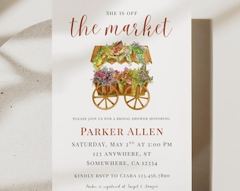 She’s Off the Market Bridal Shower Invitation, Floral Cart Bridal Shower Invite Template, Bridal Shower Invitation, Rustic Garden Shower