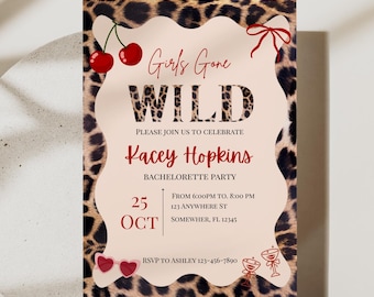 Girls Gone Wild Bachelorette Invitation, Leopard Print Cherry Bachelorette Party Invite, Editable Canva Girls Night Invitation,
