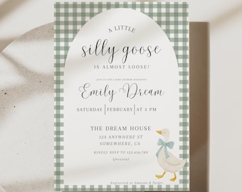 Silly Goose Baby Shower Invitation, Goose Theme Gender Neutral Baby Shower Invite, Editable Canva Template