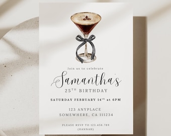 Martini Birthday Invitation Template for Her | Espresso Martini Cocktail Birthday Party Invite | Editable Canva Birthday Invitation