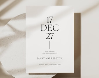 Minimalist Save the Date Template – Modern Wedding Save the Date Card, Elegant Black and White Typography Design, Simple Wedding Stationery,