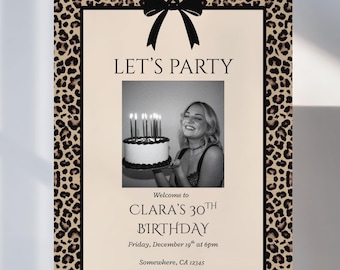 Leopard Print Birthday Welcome Sign Template | Editable Photo Birthday Party Sign | Chic Animal Print Birthday Decor | Canva Welcome Poster