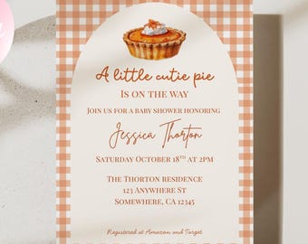 A Little Cutie Pie Baby Shower Invitation Printable | Fall Baby Shower Invite | Pumpkin Baby Shower Template | Editable Instant Download