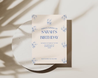 Champagne Birthday Party Invitation: Editable Template (Digital Download)