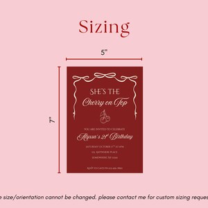 Coquette Cherry On Top Birthday Invitation: Red 21st Party Invite| She’s The Cherry On Top (Digital Template) image 3