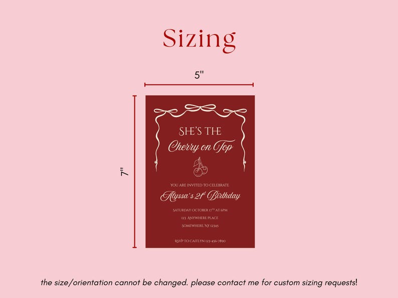 Coquette Cherry On Top Birthday Invitation: Red 21st Party Invite| She’s The Cherry On Top (Digital Template) image 3