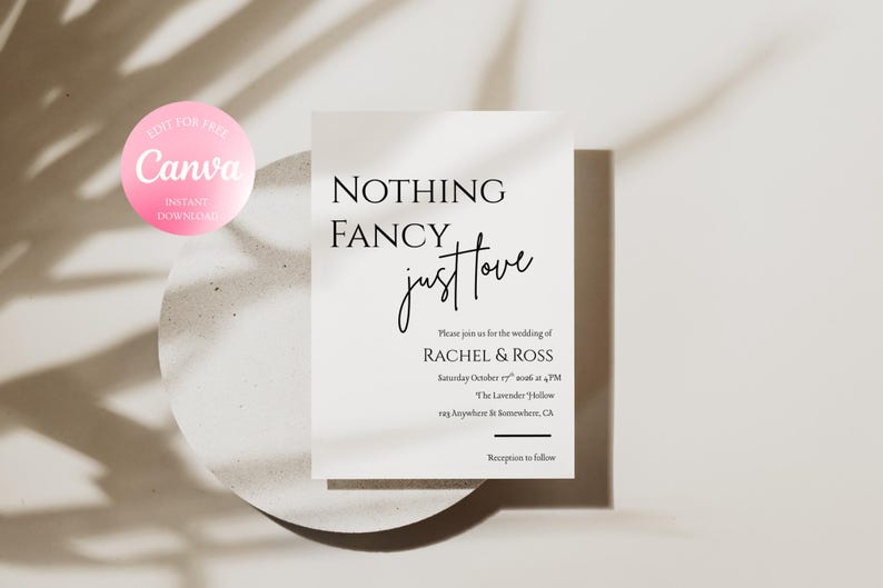 Minimalist Wedding Invitation Template | Nothing Fancy Just Love Invite | Simple Elegant Modern Wedding Card | Editable Canva Download image 1