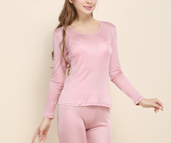 Buy Women Mulberry Silk Thermal Underwear Set, 6 Colors/crew Neck Long  Sleeve Shirts/leggings Online in India 