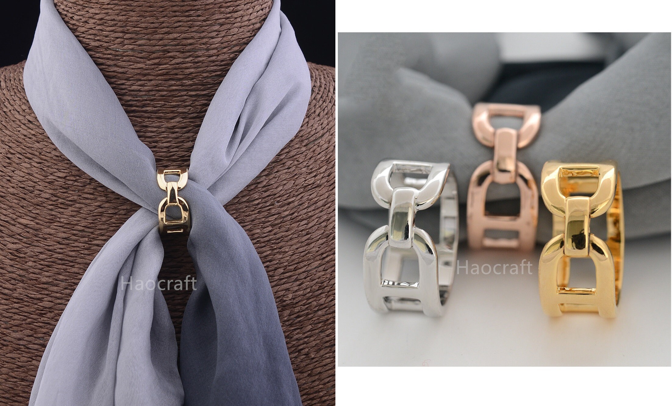 2PCS(Golden + Silver) Women Lady Girls Three Ring Fashion Scarf  Ring Buckle Modern Simple Triple Slide Jewelry Silk Scarf Clasp Clips  Clothing Wrap Holder : Clothing, Shoes & Jewelry