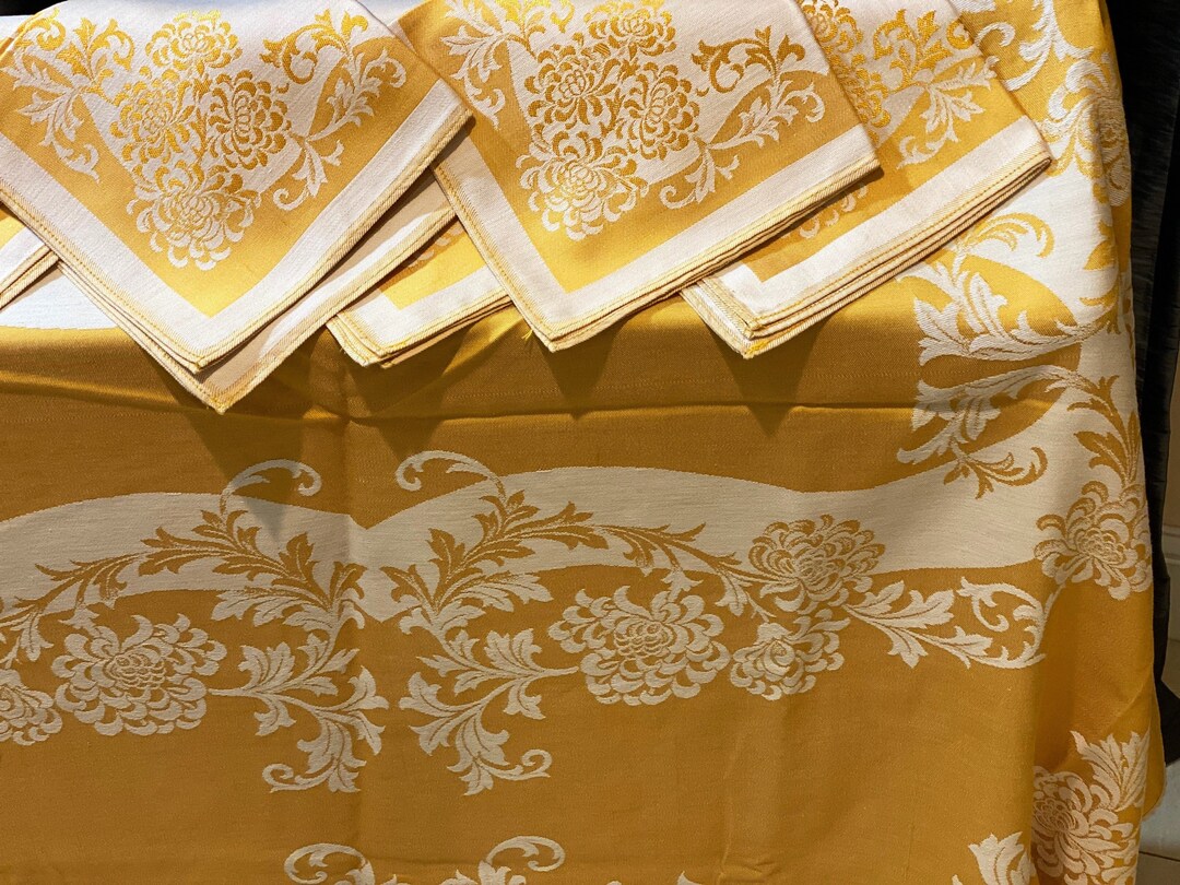 Mid Century Damasks 85 X 62 Oval Table Cloth and 8 Napkin in Etsy