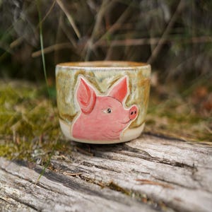 Tazza in ceramica minuscola, tazzina da caffè espresso da 160 ml, tazza con maialino rosa, tazza in ceramica con animale, ceramica smaltata verde, motivo animali da fattoria, regalo per la zia
