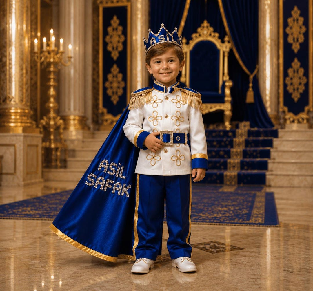 Personalized Prince Costume Blue White Crown Handmade Royal Outfit for ...