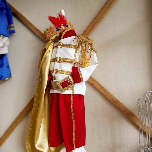 traje de príncipe blanco rojo / traje de príncipe de los niños / traje de Halloween / traje de rey niño / traje de rey niño / traje de 1er cumpleaños