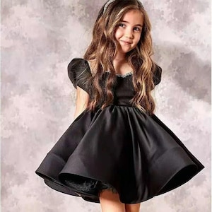 Black Satin Princess Dress: Elegant Girls Party Dress