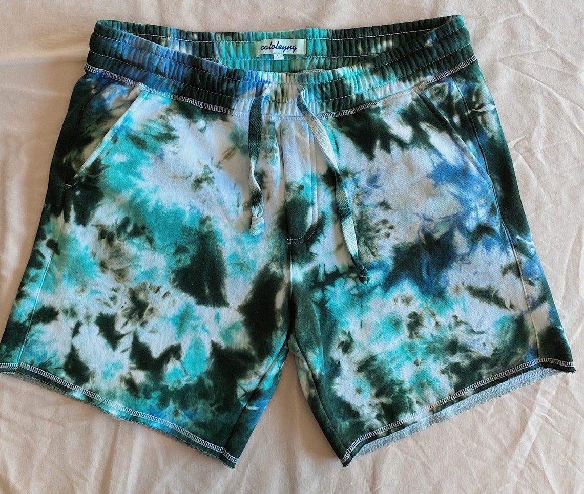 L Mens Green & Blue Tie Dye Sweat Shorts - Etsy