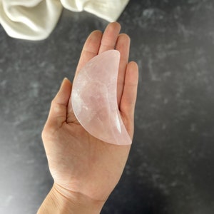 Rose Quartz Crescent Moon Dish, Small Crystal Bowl for Rings, Tumbles