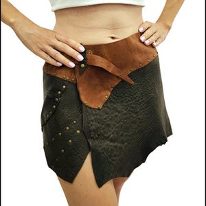 Handmade Leather Mini Skirt: Tribal Festival Belted Skirt