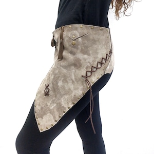 Camouflage Leather Pocket Belt: Beige Tribal Boho Festival Style