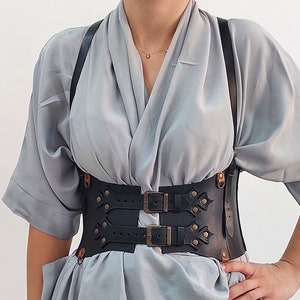 Leather Underbust Corset Belt: Wide Waist, Viking Gothic Style