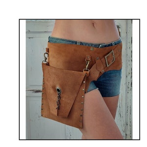 Nubuck Leather Corset Belt with Bag: Bohemian Festival Style