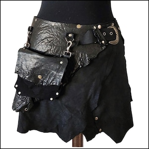 Black Leather Viking Skirt – Festival & Boho Style, Barbarian Skirt
