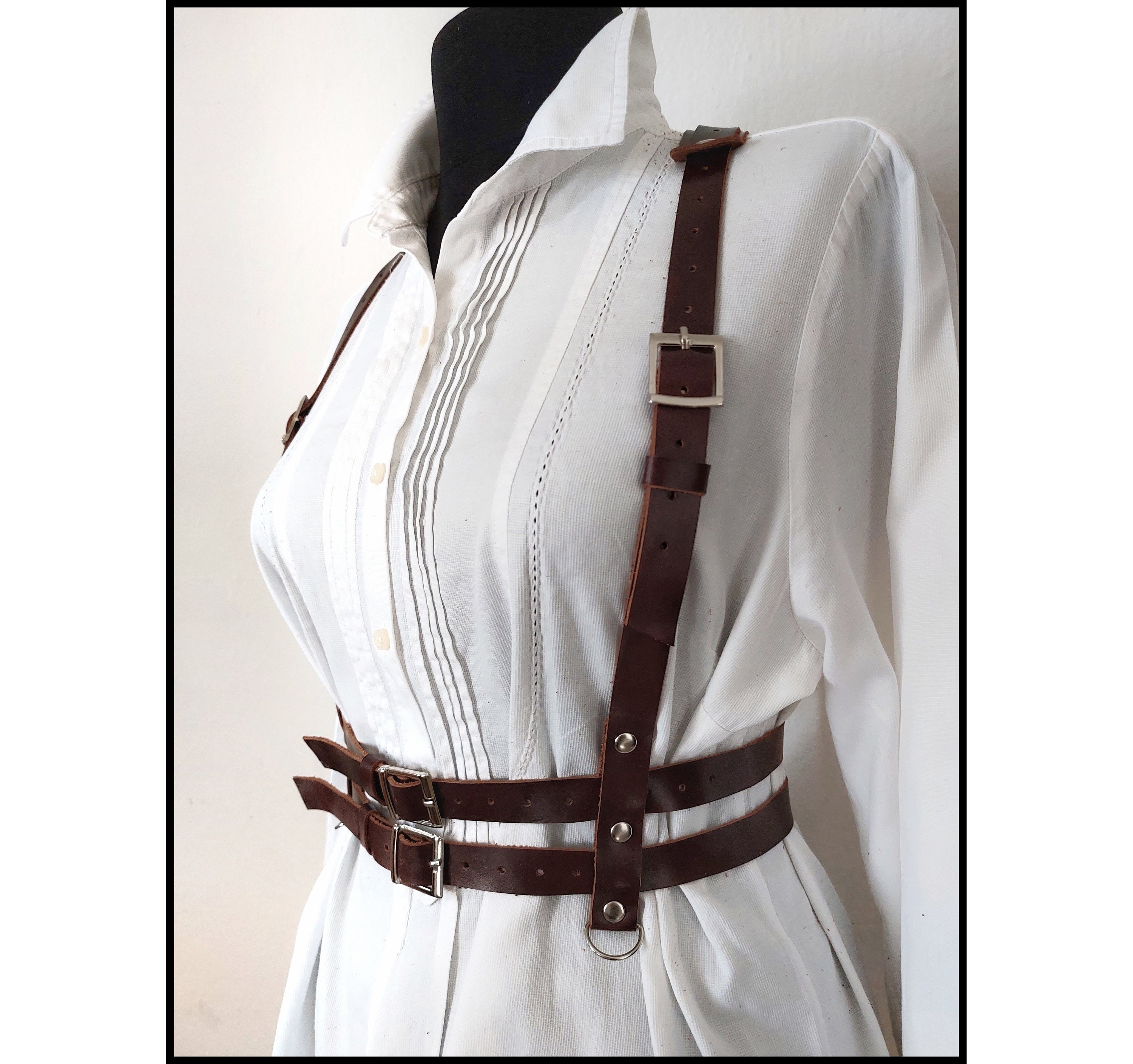 NEW Suspenders Brown Body Harness Adjustable Chest Harness Leather Belt …*NEW* Adjustable Brown Leather Chest Harness Men, Personalized  main image 4