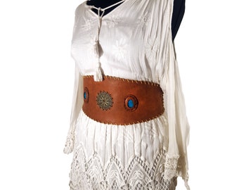 Ceinture Large En Cuir Marron NANNI Avec Boucle Strass - Made In Italy - Occasion