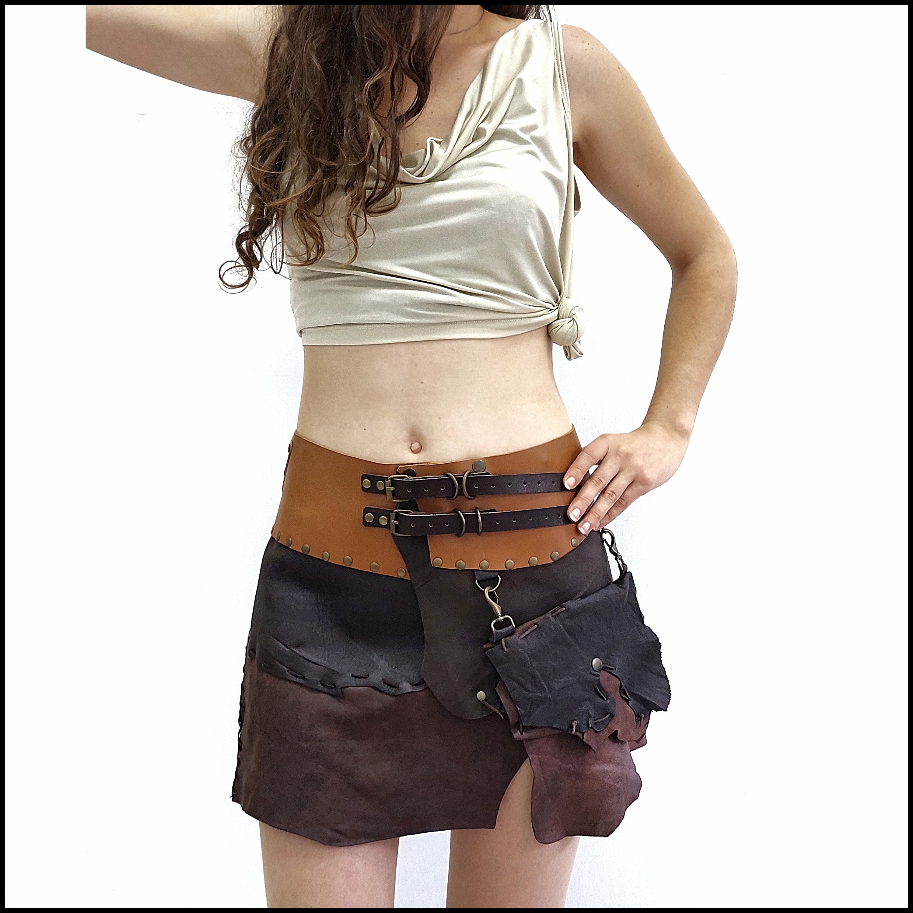 Cosplay leather skirt High low skirt Battle Shaman Viking costume 30-34  Handmad