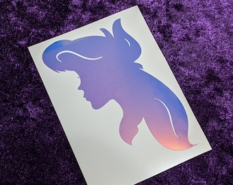 Ariel Side Silhouette Permanent Vinyl Decal in Magical Holographic or White ~ Black
