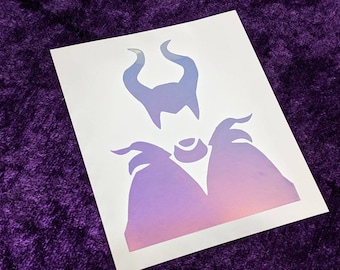 Maleficent Bust Permanent Vinyl Decal in Magical Holographic or Various Colors