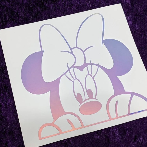 Peeking Minnie Permanent Vinyl Decal in Magical Holographic or Various Colors