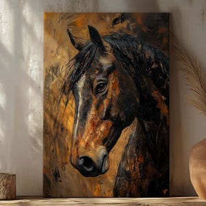 Rustic Brown Horse Portrait Print, Horse Wall Decor, Abstract Horse Art Canvas, Animal Wall Decor, Horse Wall Hanging, Gift for Horse Lover