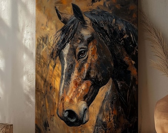 Rustic Brown Horse Portrait Print, Horse Wall Decor, Abstract Horse Art Canvas, Animal Wall Decor, Horse Wall Hanging, Gift for Horse Lover