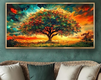 Tree of Life Decor, Abstract Wall Art, Colorful Nature Wall Art, Rasta Painting Canvas Print, Jamaican Wall Art, Inspirational Art, Framed