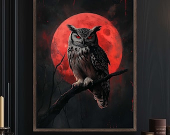 Dark Gothic Full Moon Owl, Mystical Owl Wall Decor, Dark Academia Wall Art, Moody Farmhouse Home Decor, Dark Cottagecore Prints, Witchy Art