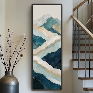 Long Narrow Wall Art, Nature Wall Art, Abstract Mountain Wall Art, Long Vertical Art, Tall and Thin Canvas Wall Art, Vertical Art Entryway