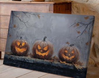 Halloween Pumpkin Wall Art - Rustic Jack O’Lantern Print