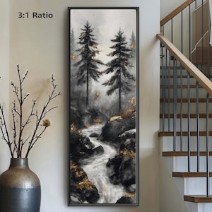 Long Vertical Black & White Forest Print, Tall Narrow Wall Art, Tall and Thin Canvas Art, Large Vertical Wall Hanging, Elongated Wall Decor